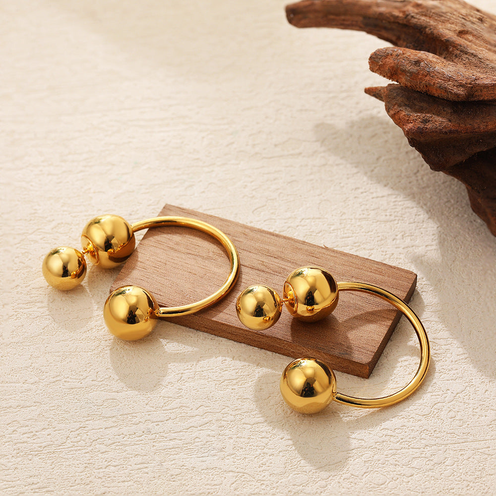 Minimalist Double Ball Gold Silver Stainless Steel Hoop Earrings Bulk Secondary image