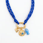 Trendy Coastal Style Blue Enamel Charm Gold Plated Fabric Necklace Bulk