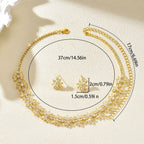 Luxury White Floral Gold Plated CZ Copper Necklace Earring Set Bulk