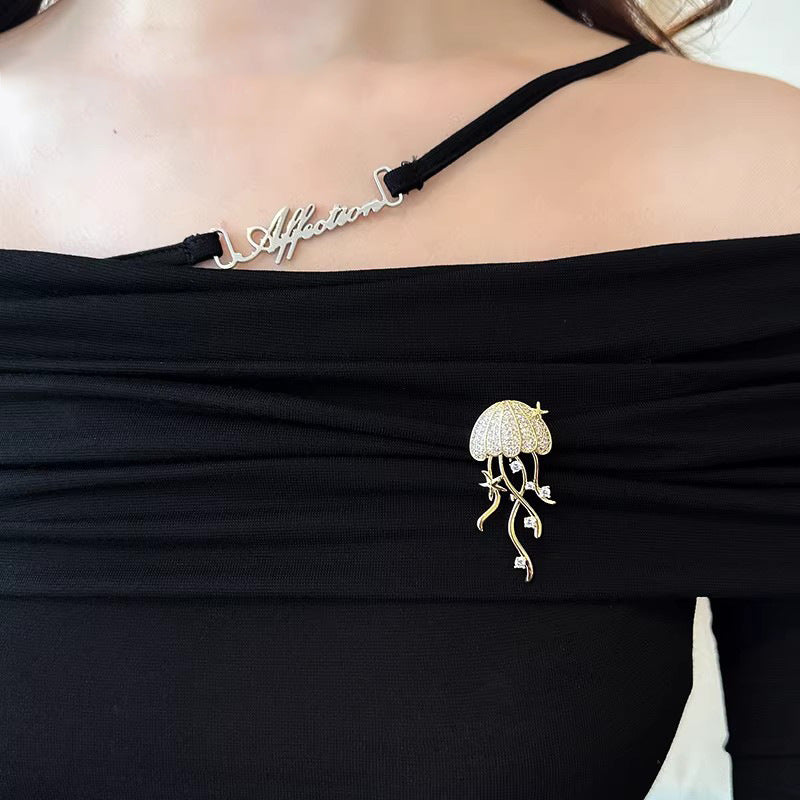 Designer Jellyfish Gold Silver Plated CZ Copper Anti Tarnish Brooch Bulk