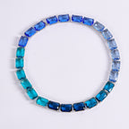 Blue White Rectangular Cut Silver CZ Copper Necklace Earring Set Bulk