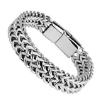 Dual Layer Silver Black Stainless Steel Wheat Chain Bracelet Bulk