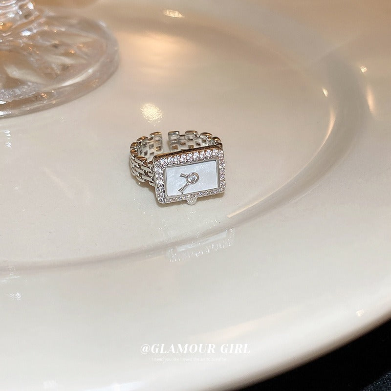 Luxury Rectangular Watch Gold Plated Pearl Fancy Ring For Women Bulk