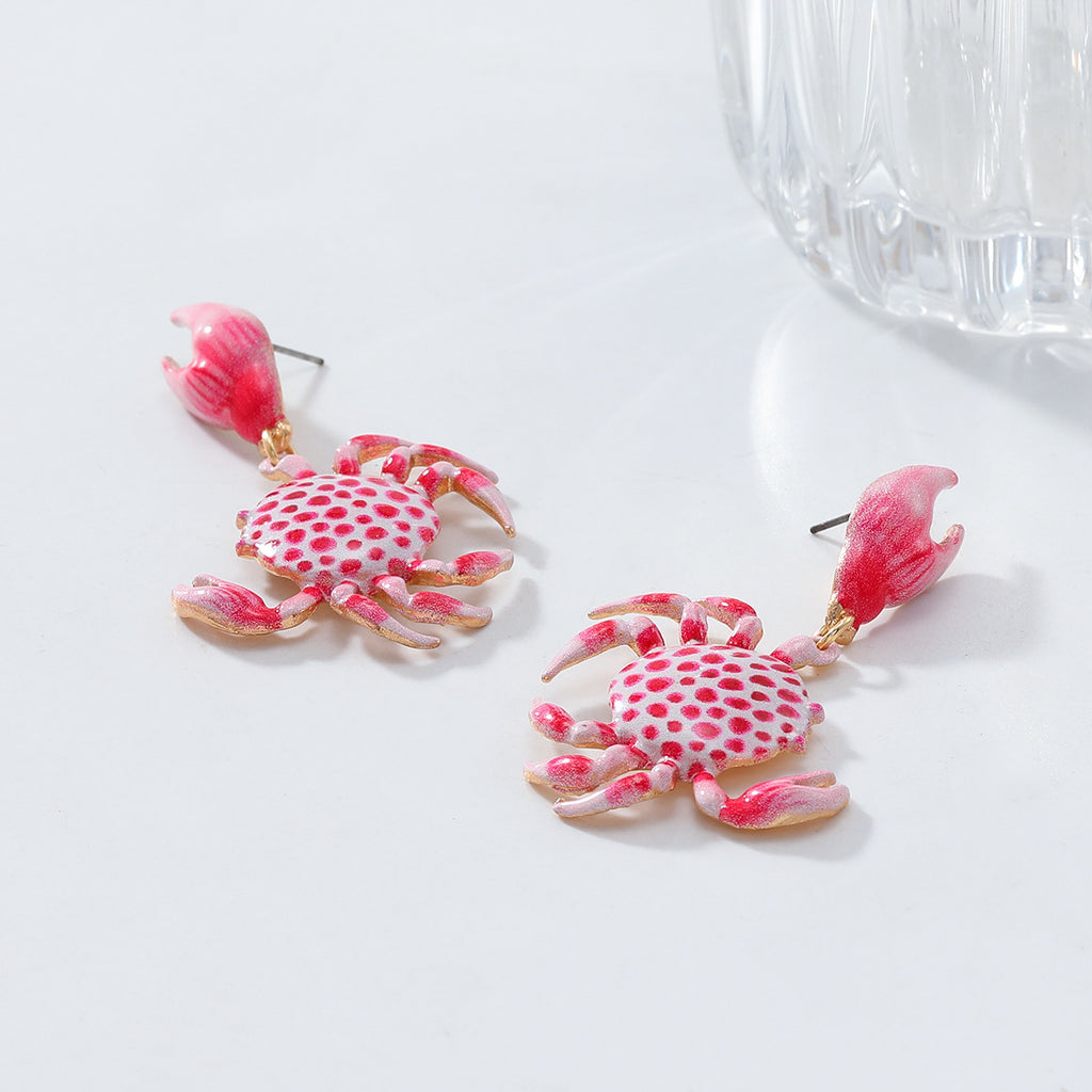 Crab Pink White Sea Face Beach Dangler Earring For Women Bulk