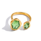 Dual Gold Geometric Green CZ Stainless Steel Adjustable Cocktail Ring Bulk