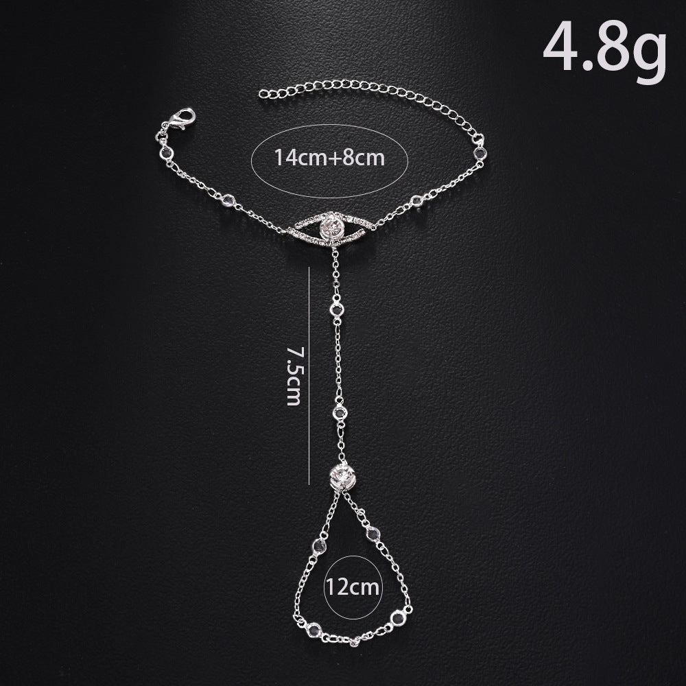 Luxury Evil Eye & Circle Charm Gold CZ Copper Hand Chain Bracelet Bulk