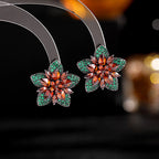 Floral Star Flower Black Green Pink Cubic Zirconia Crystal Anti Tarnish Stud Earring For Women