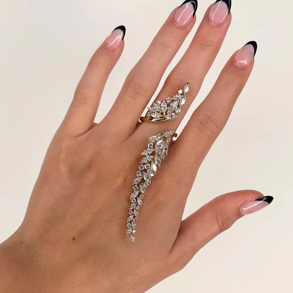 Solitaire Leaf 18K Gold Cubic Zirconia Adjustable Ring For Women Bulk Main image