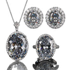 Black Elegant Oval Cut Silver Plated CZ Copper Necklace Combo Set Bulk