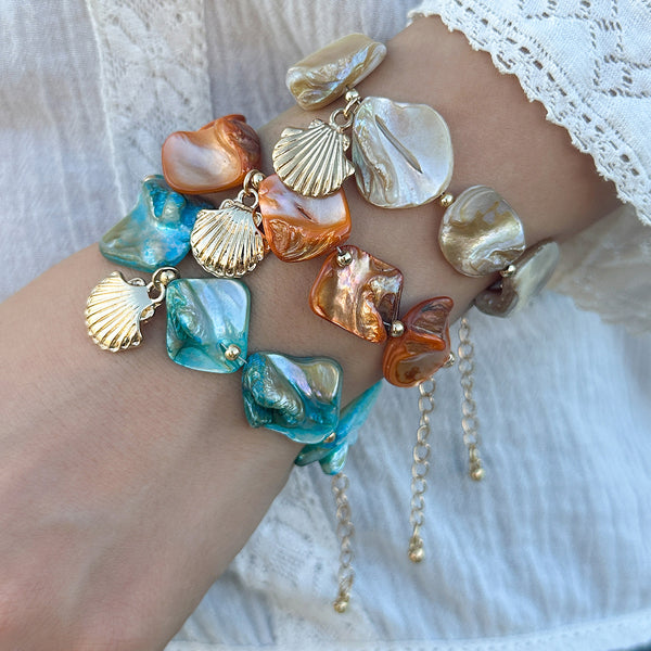 Shell Multi Gemstone Beads 18K Gold Anti Tarnish Bracelet Women Bulk Secondary image