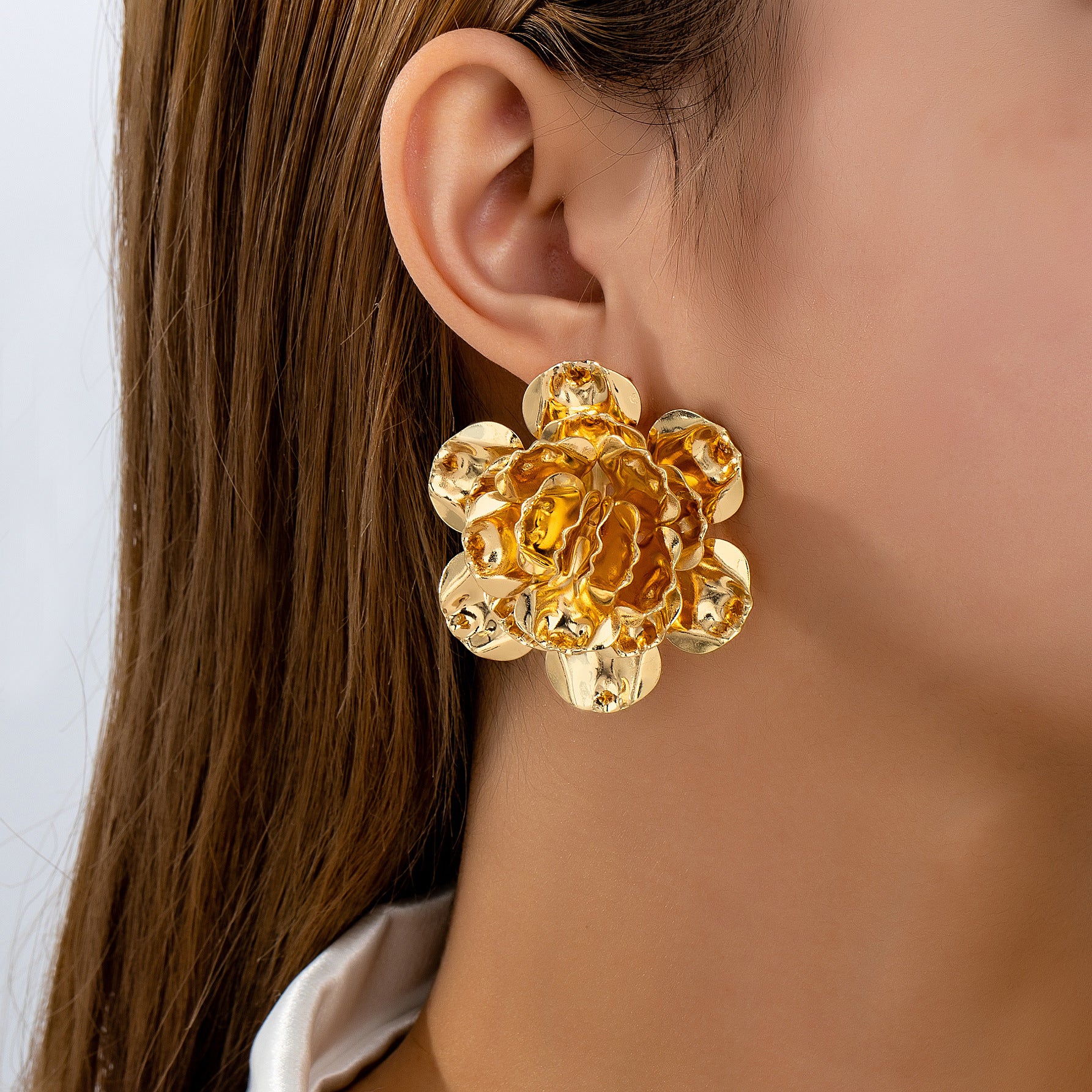 Bulk Flower Gold Plated Plain Alloy Statement Stud Earrings Secondary image