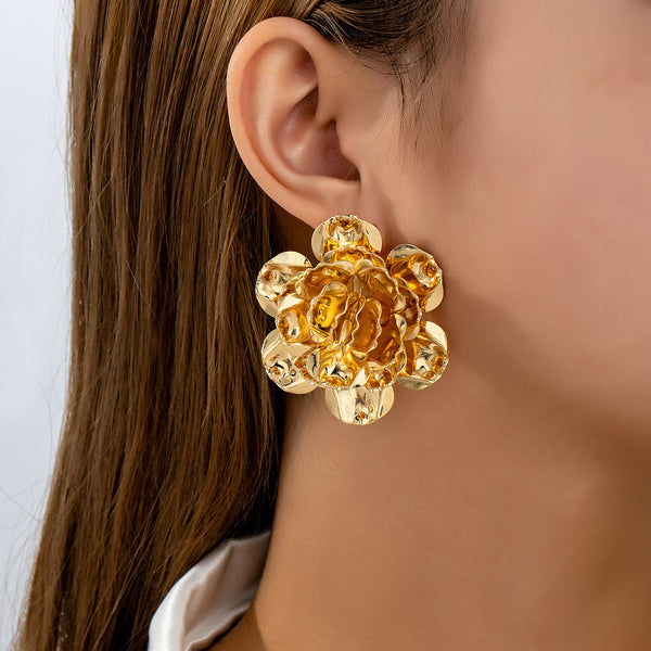 Bulk Flower Gold Plated Plain Alloy Statement Stud Earrings Secondary image