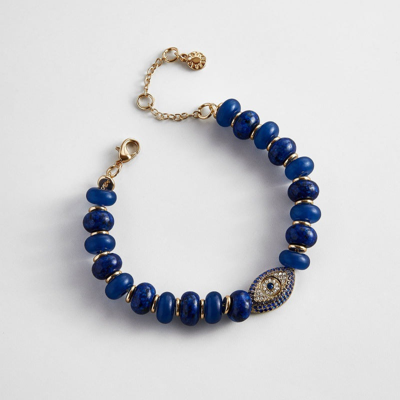 Designer Blue Evil Eye Style Gold Beads Copper Bracelet & Necklace Bulk
