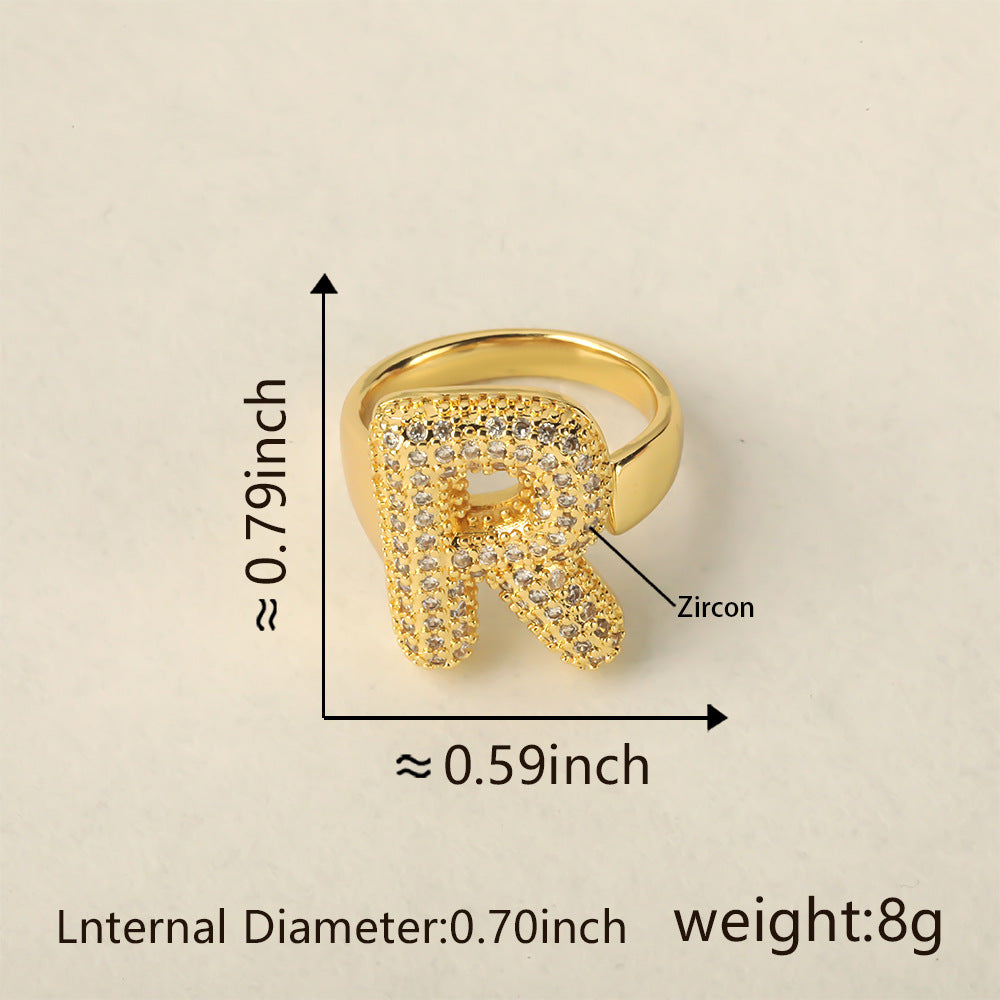 All Initial Letter Alphabets CZ Gold Anti Tarnish Adjustable Ring Bulk