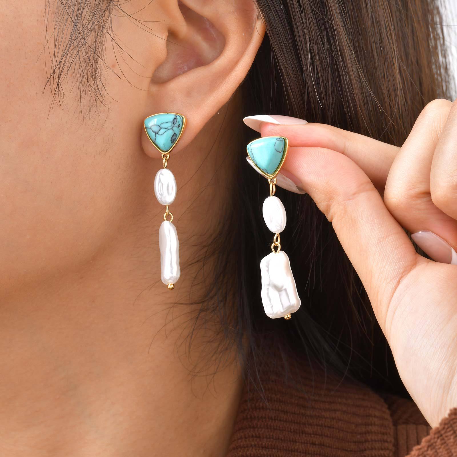 Bulk Triangle Gold Beads Turquoise Stainless Steel Dangler Earrings Secondary image
