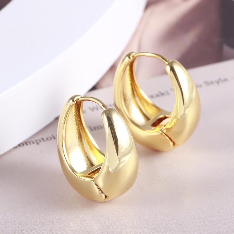 Glossy Oval Crescent 18K Gold Silver Hoop Earring For Women Bulk Main image