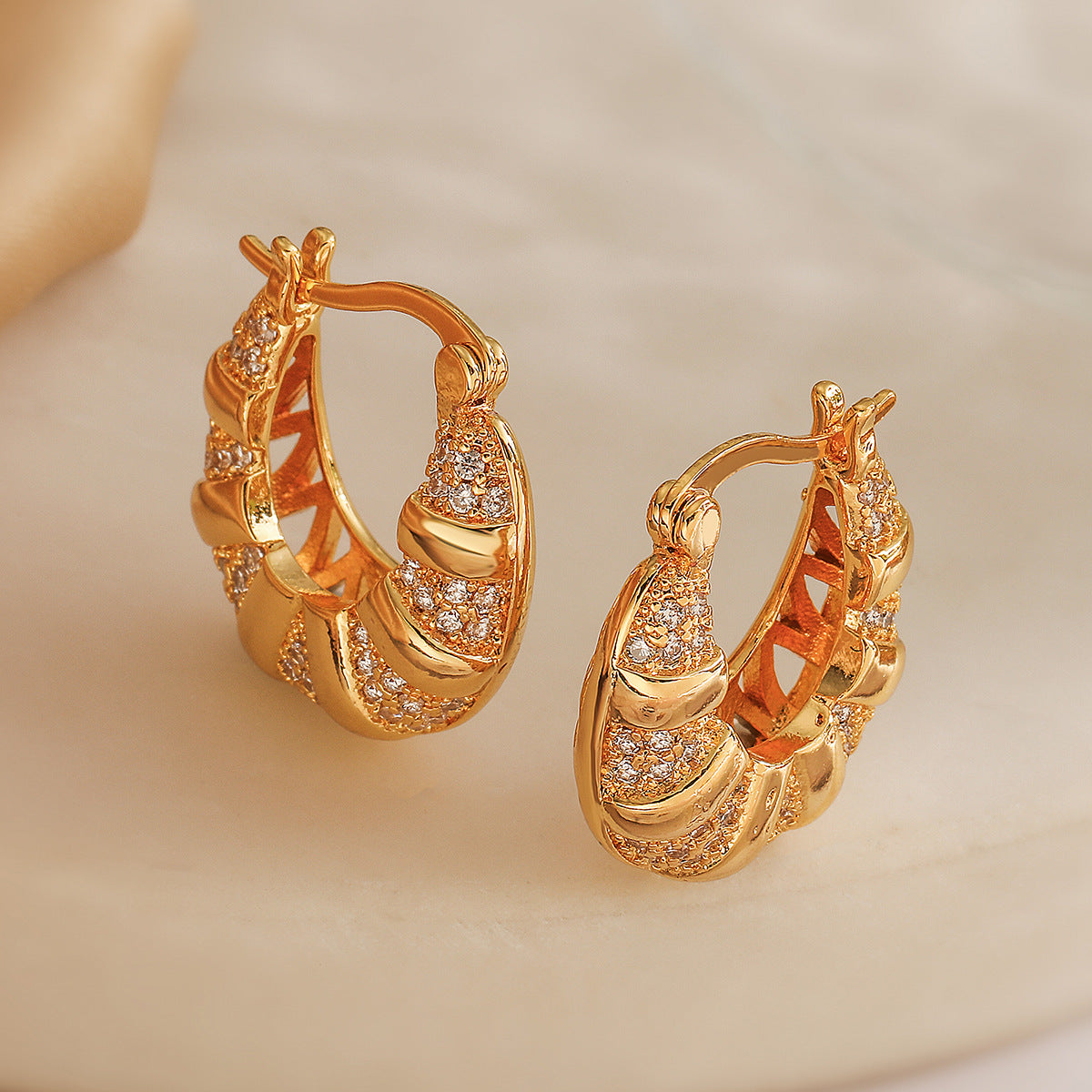 18K Gold Cubic Zirconia Anti Tarnish Hoop Bali Earring For Women Bulk Main image