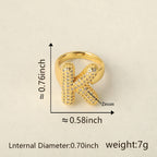 All Initial Letter Alphabets CZ Gold Anti Tarnish Adjustable Ring Bulk
