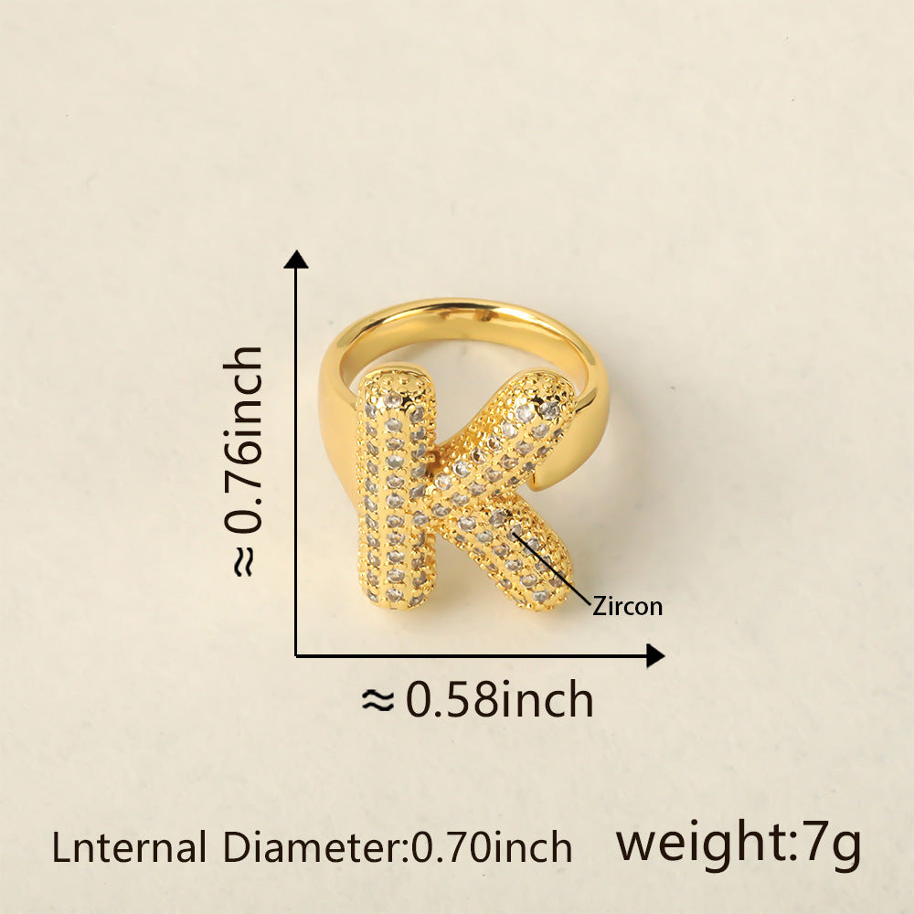 All Initial Letter Alphabets CZ Gold Anti Tarnish Adjustable Ring Bulk