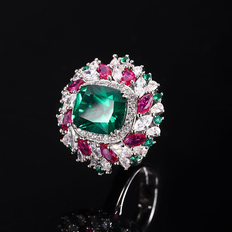Pink Marquise Emerald Green Multi CZ Silver Anti Tarnish Ring Bulk Main image