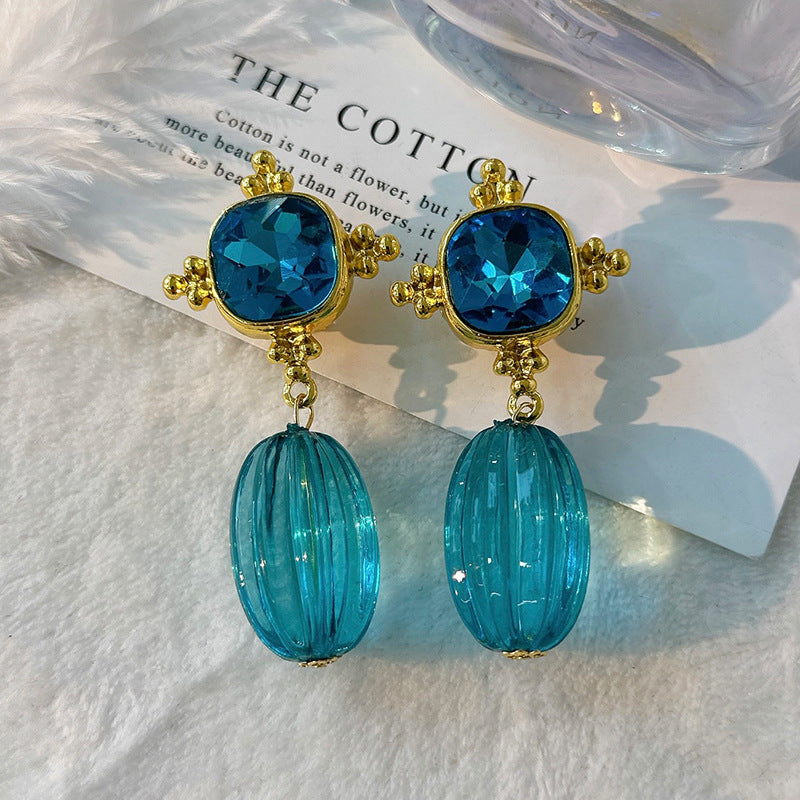 18K Gold Plated Aqua Blue Crystal Drop Dangler Earrings For Women