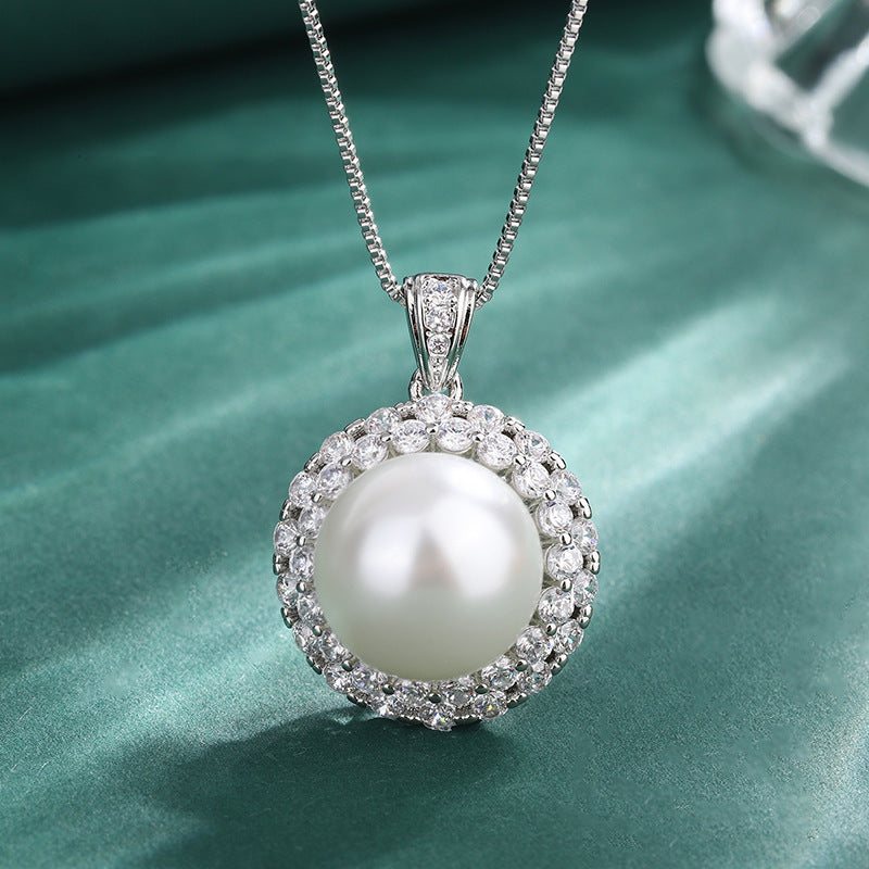 White Silver Pearl CZ Anti Tarnish Necklace Earring Set Bulk