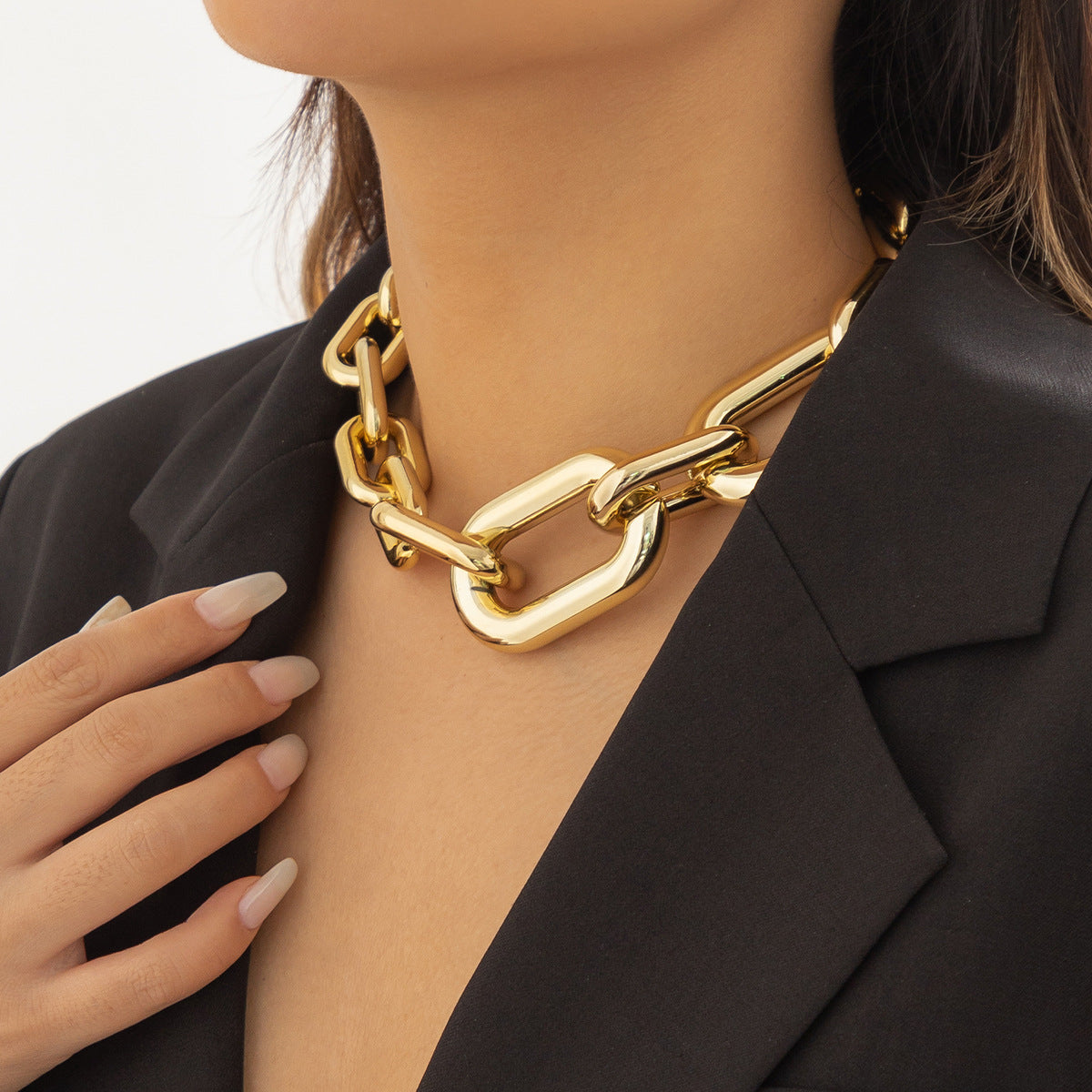 Curb Single Layer Gold Silver Hip Hop Joint Link Chain Necklace Bulk Secondary image