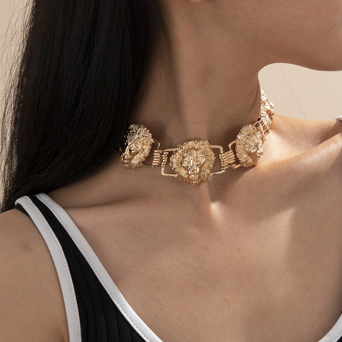 Lion Head Face 18K Gold Choker Necklace For Women Bulk