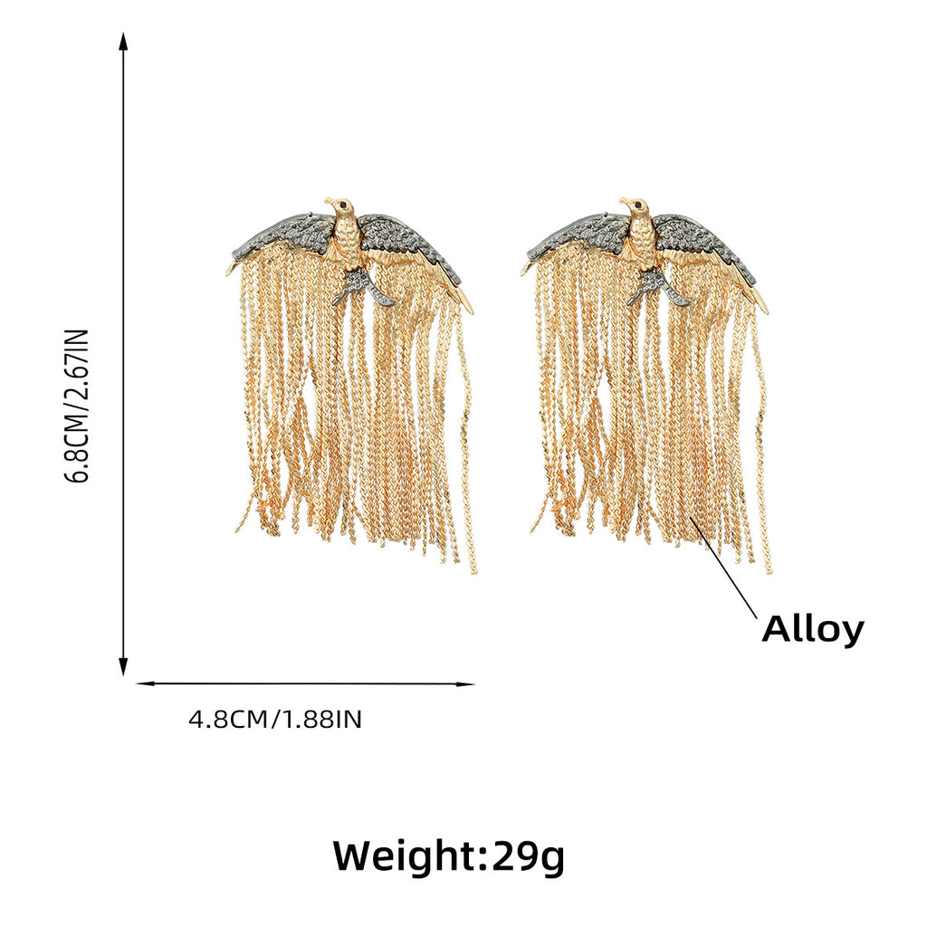 Eagle Bird 18K Gold Silver Cubic Zirconia Dangler Tassel Earring Bulk