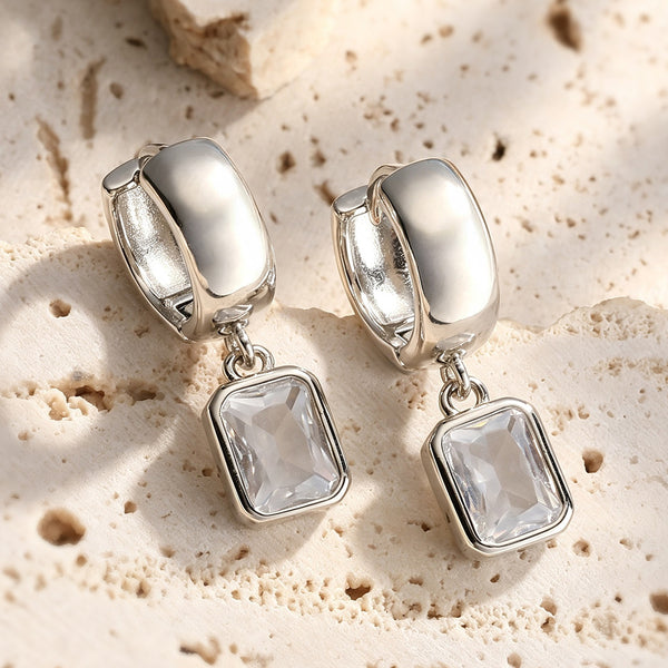 Gold Silver Huggie Rectangle Cubic Zirconia Copper Drop Earrings Women Bulk Secondary image