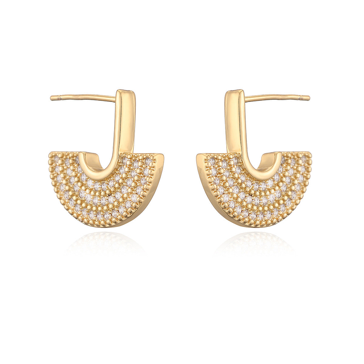 Half Round CZ 18K Gold Silver Anti Tarnish Hoop Earring Bulk