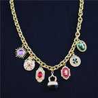 Multi Gemstone Green Red Green Anti Tarnish Charm Necklace Women Bulk