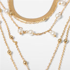 Drop White 18K Gold Anti Tarnish Pearl Layer Link Chain Anti Tarnish Necklace For Women