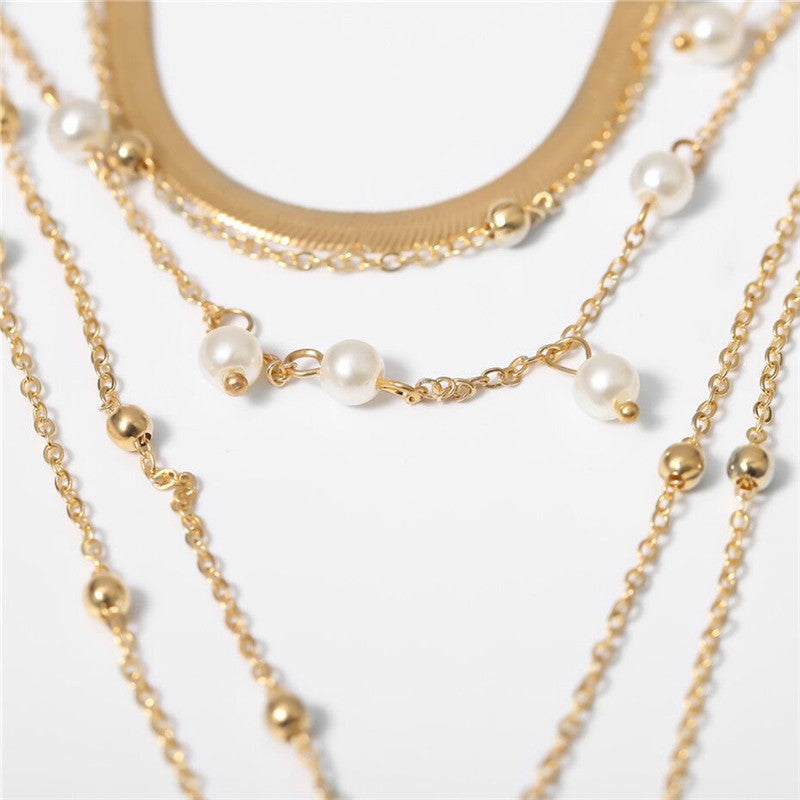 Drop White 18K Gold Anti Tarnish Pearl Layer Link Chain Anti Tarnish Necklace For Women