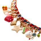 Bohemian Braided Rope Pearl Star Stainless Steel Curb Chain Charm Bracelet For Women