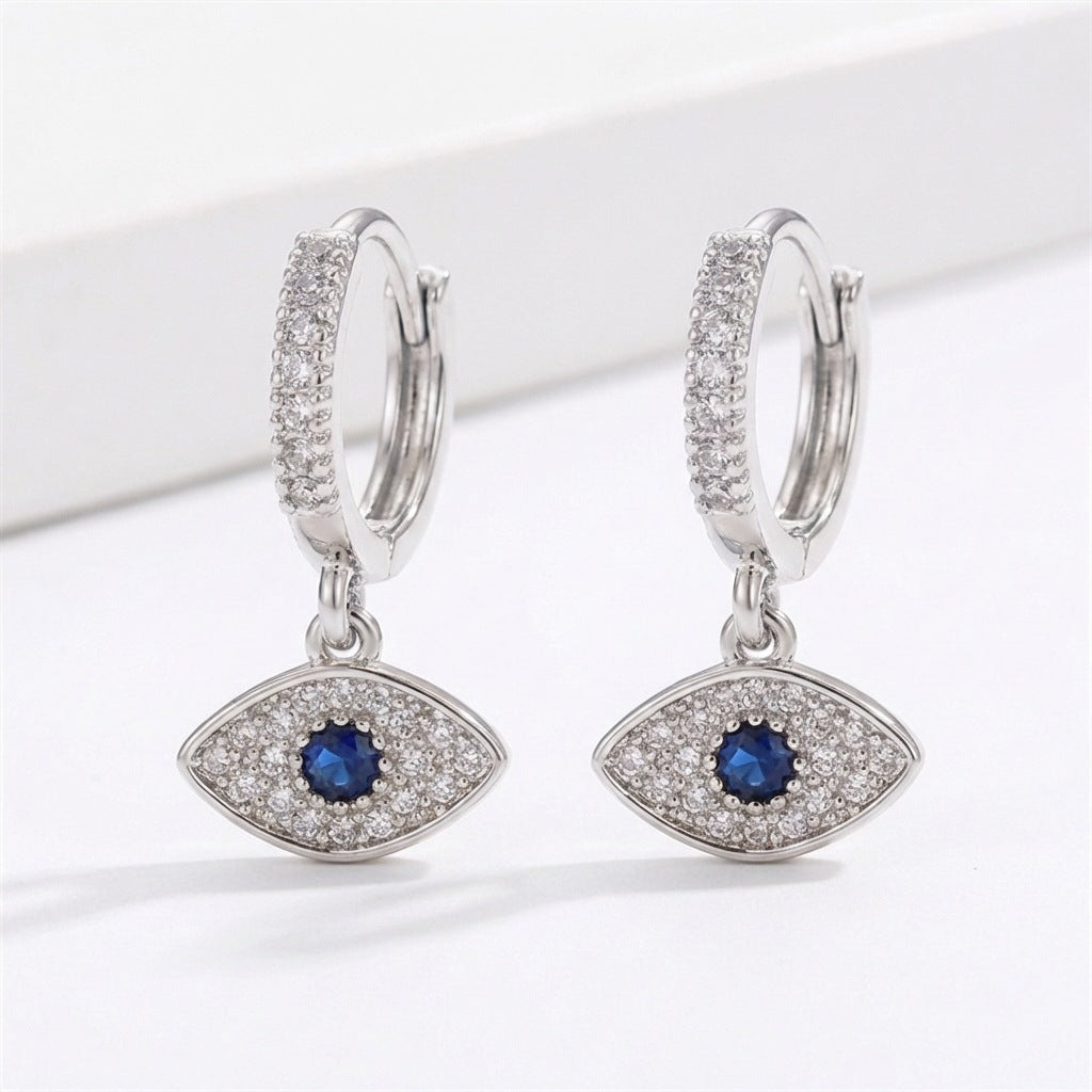 Gold Silver Evil Eye Cubic Zirconia Copper Drop Earrings For Women