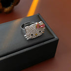 Kitty Cat Face Cubic Zirconia Silver Free Size Ring For Women Bulk