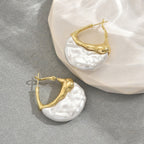 White Modern Abstract Gold Pearl Copper Hoop Earrings For Women Bulk