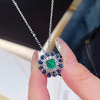 Sunflower Blue Green Gemstone Silver CZ Necklace Earring Ring Set Bulk