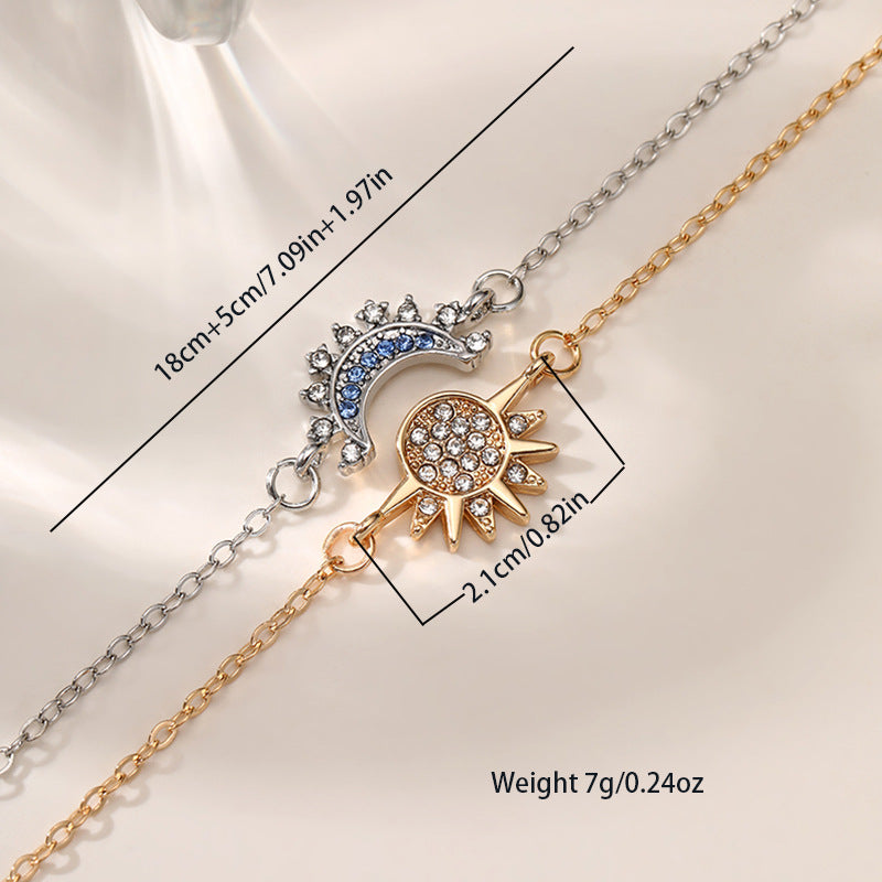 Sun Moon 18K Gold Silver Blue CZ Chain Bracelet Pack Of 2 Bulk