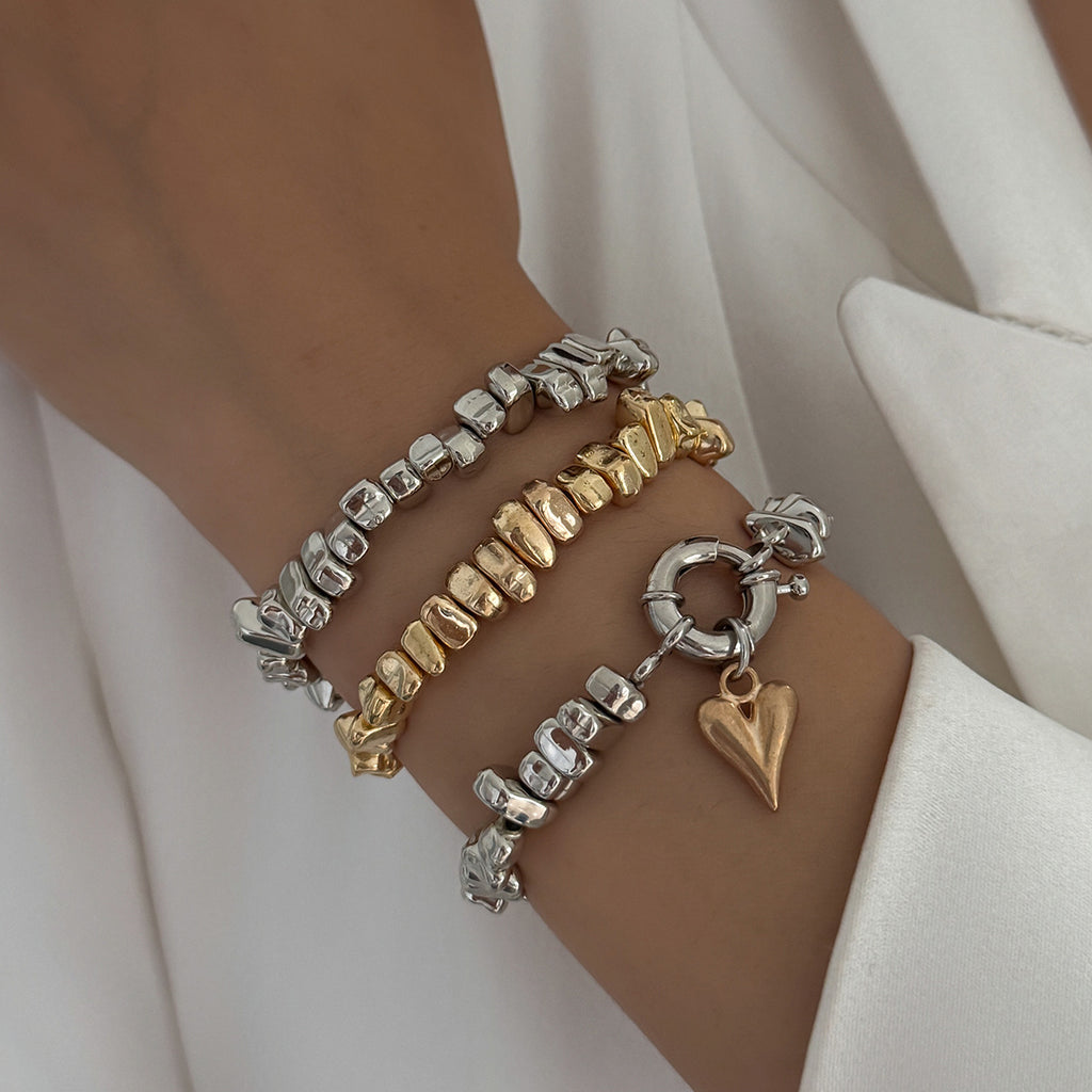 Layered Heart Elastic Stretchable Dual Tone Gold Silver Bracelet Bulk