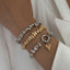 Layered Heart Elastic Stretchable Dual Tone Gold Silver Bracelet Bulk