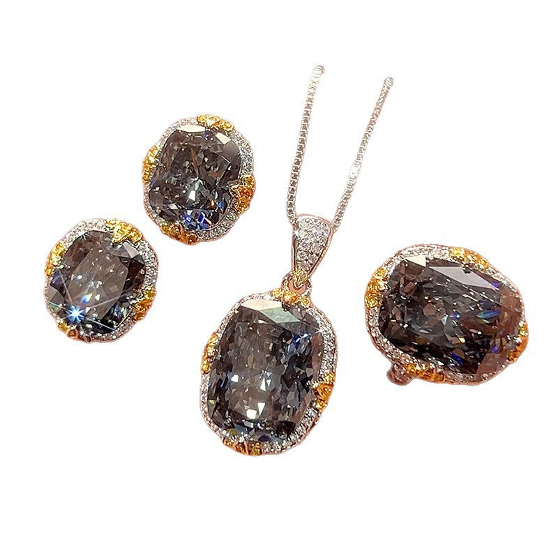 Black Classic Oval Gold Silver Plated CZ Copper Necklace Combo Set Bulk