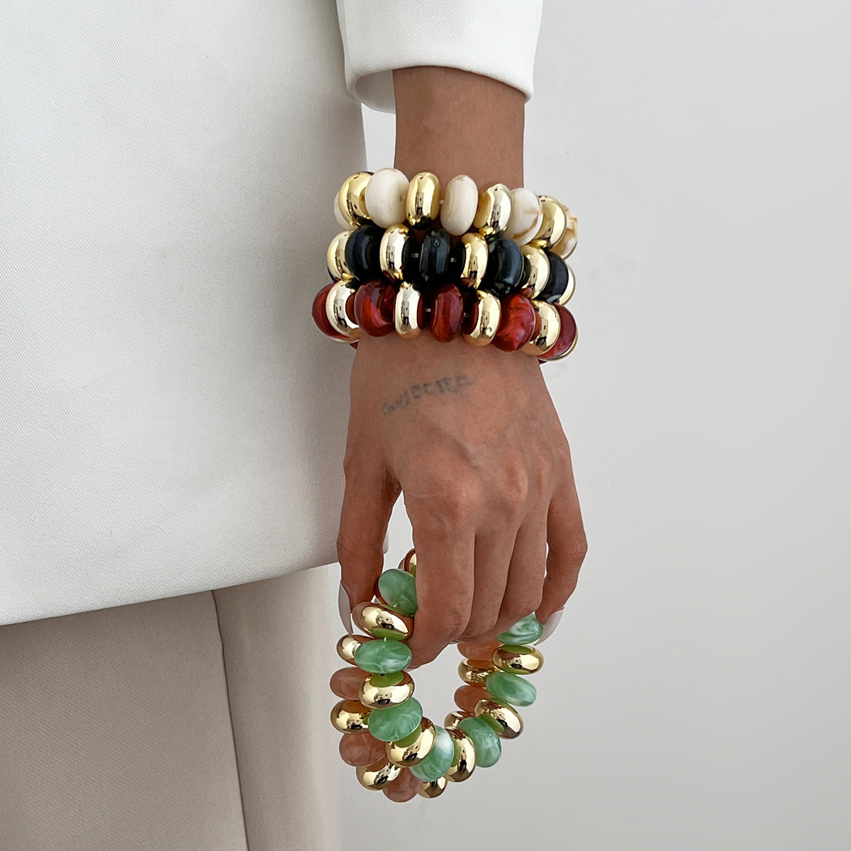 Multi Color Resin Stones Stretchable Stylish Chunky Gold Bracelet Bulk