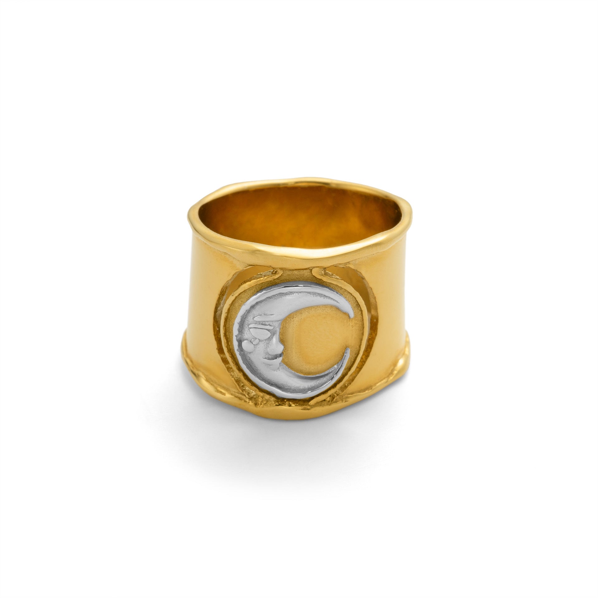 Moon 18K Gold Silver Stainless Steel Anti Tarnish Band Ring Women Bulk