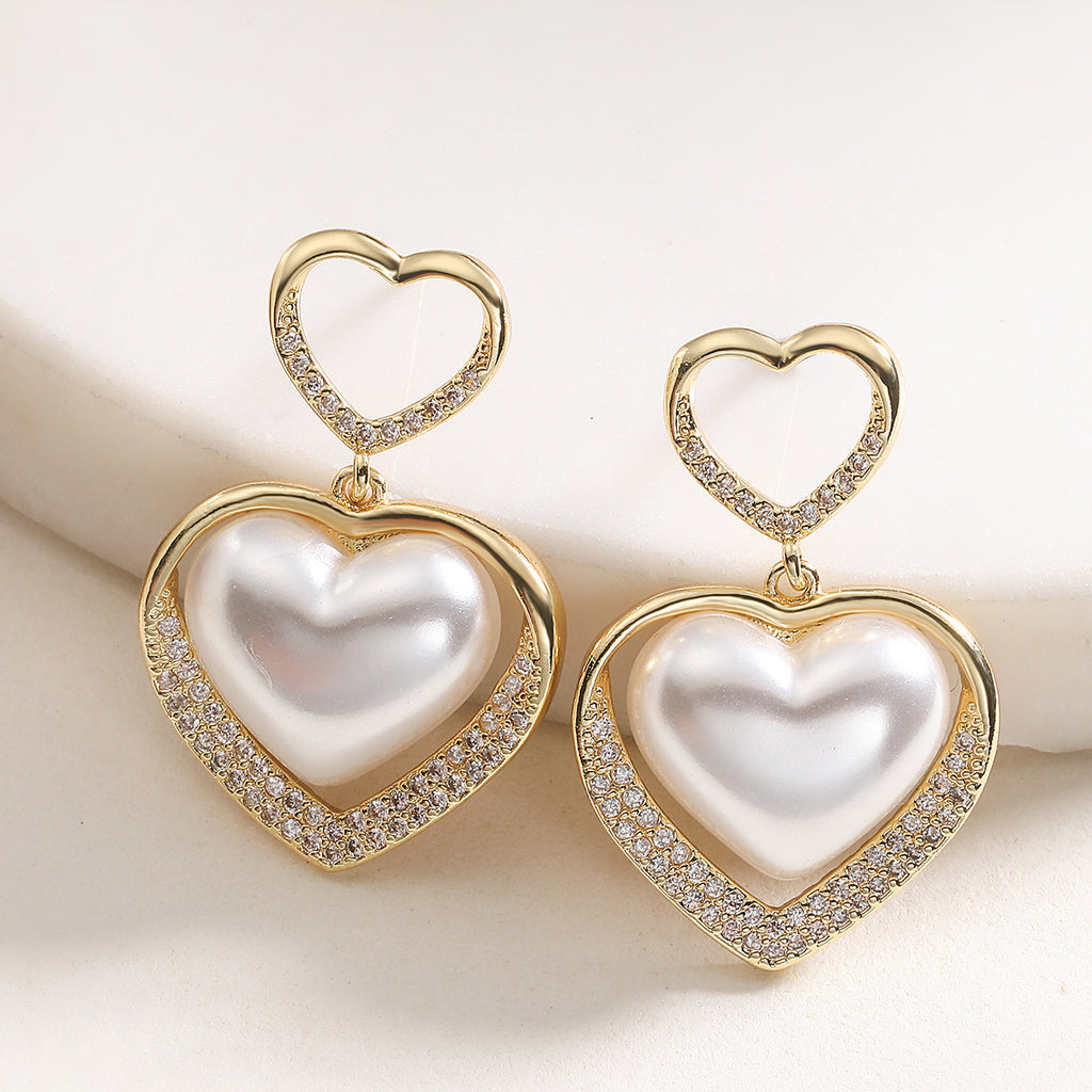 White Heart Gold Cubic Zirconia Stainless Steel Hoop Earrings Necklace Bulk