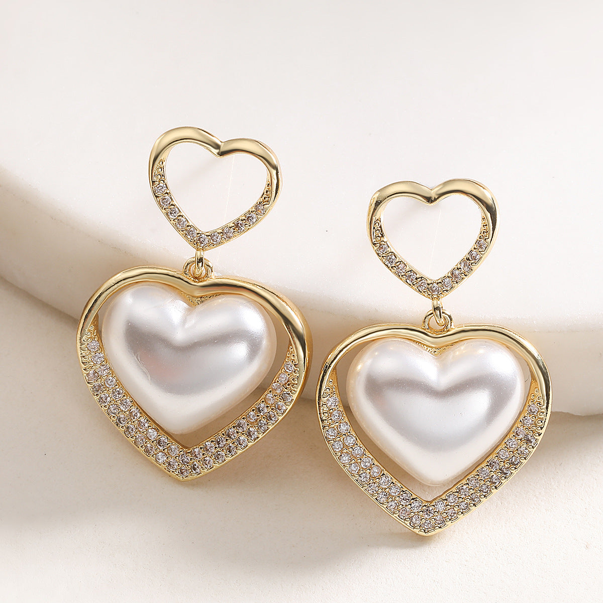 White Heart Gold Cubic Zirconia Stainless Steel Hoop Earrings Necklace Bulk