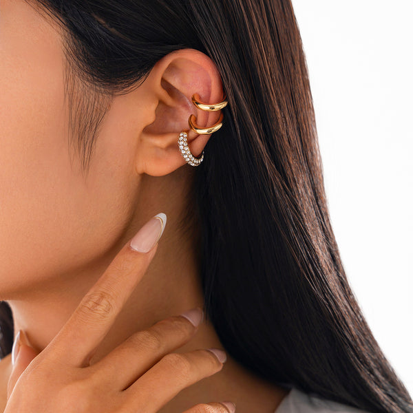 Studded 18K Gold Rhinestone Ear Cuff Earring Combo Pack Of 3 Bulk Secondary image