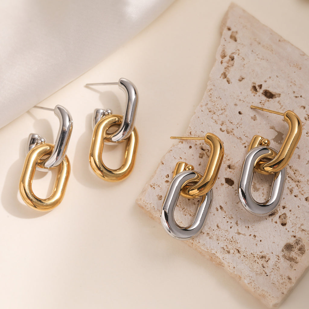 Gold Silver Dual Tone Chain Link Copper Drop Earrings For Women Bulk