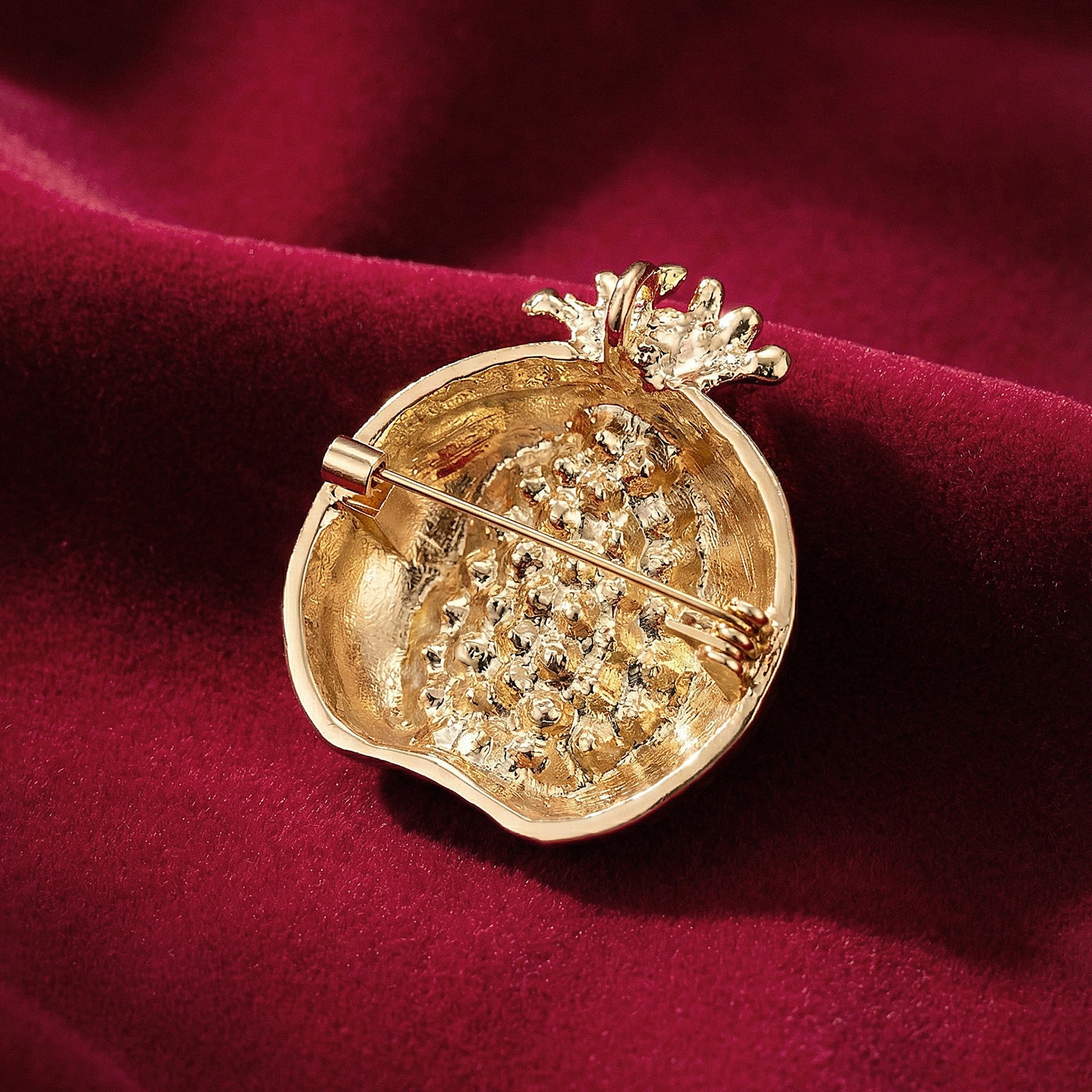 Red Pomegranate Gold Plated Rhinestone Brooch For Women Bulk Secondary image